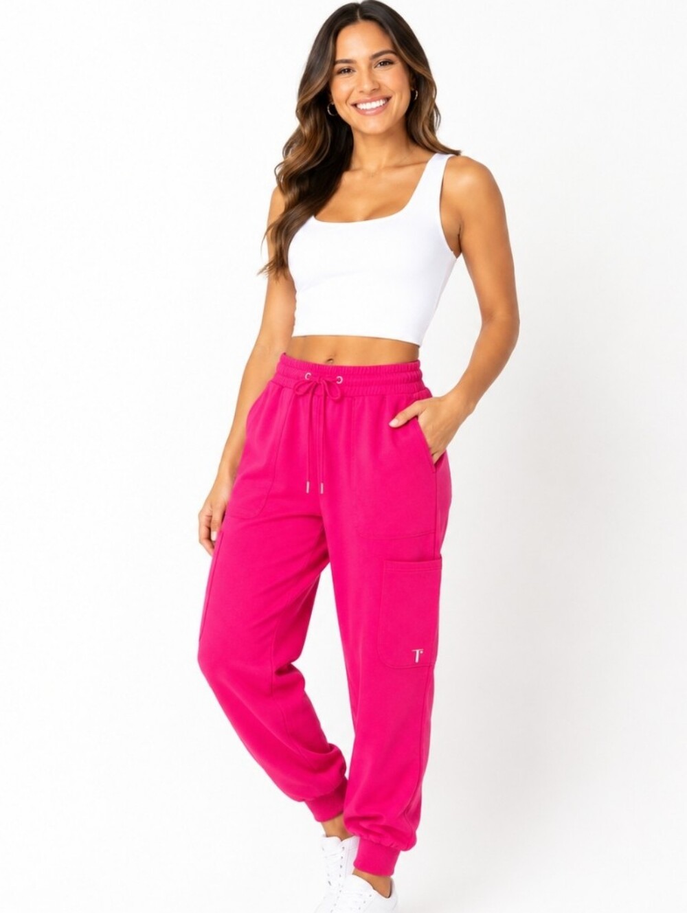 Thalia Sodi Bright Fuchsia Drawstring Joggers (Size:Medium)